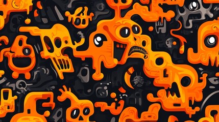 Orange and black skull collection, a striking blend of artistic styles and traditional symbols for halloween and beyond