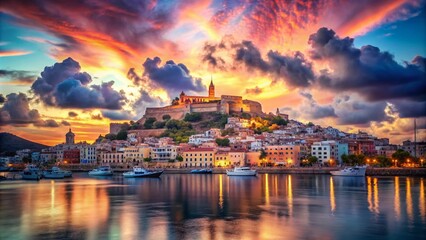 Fototapeta premium Surreal Beauty of Ibiza Town: A Mediterranean Dreamscape