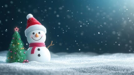 Obraz premium Cute snowman. Winter holiday theme.