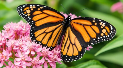 Fototapeta premium Monarch Butterfly Perched on Pink Flowers