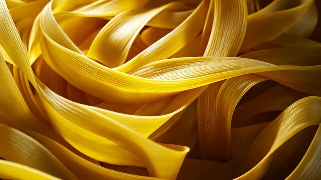A close-up of golden pasta noodles, ready for a delicious meal