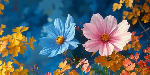Red cosmos flowers in garden.