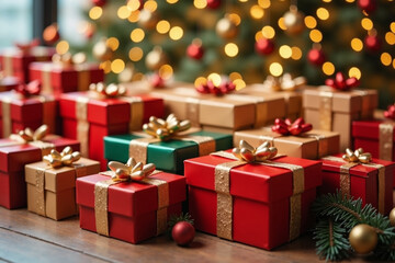 christmas gift boxes with beautiful bokeh