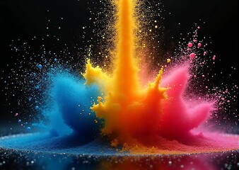 Dynamic Color Explosion – A Vivid Harmony of Paint and Powder in Motion