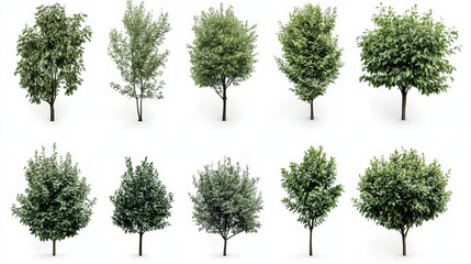 Fototapeta premium Diverse tree styles, natureinspired illustrations for design and art botanical graphics, vector silhouettes, watercolor textures