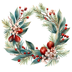 Traditional Christmas Wreath Watercolor with Berries – Perfect for Christmas Invites, Cards, Sublimation Designs, and Wall Art