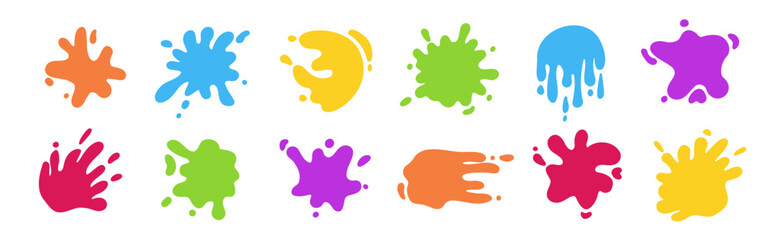 Obraz premium Colorful splash shape in cartoon happy style. Abstract dropped liquid in simple style for decoration.