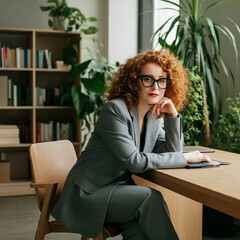business woman standing at the desk