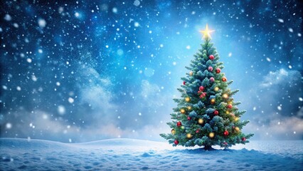 Obraz premium Forced perspective Christmas tree in snowy background with lights