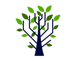 Abstract decision tree in minimalistic style with green leafs. Simple organic tree icon.