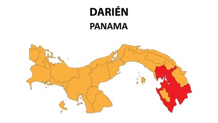 Obraz premium Darién Map is highlighted on the Panama map with detailed state and region outlines.