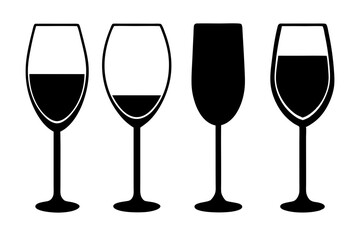 
Wine glass icon vector. wine glass in the circle symbol silhouette set

