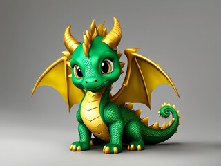 Fototapeta premium Cute little dragon. gold and green. Suitable for children.