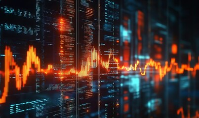 
Advanced Digital Hologram Display Showing Financial Data Analysis and Business Technology Concept, generative ai