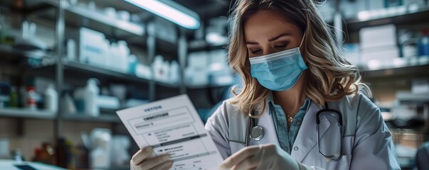 Detailed image of a vaccine card being filled out by a healthcare worker ultra-high detail