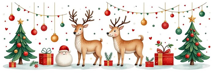Obraz premium Watercolor vector set with Christmas elements isolated on white background.