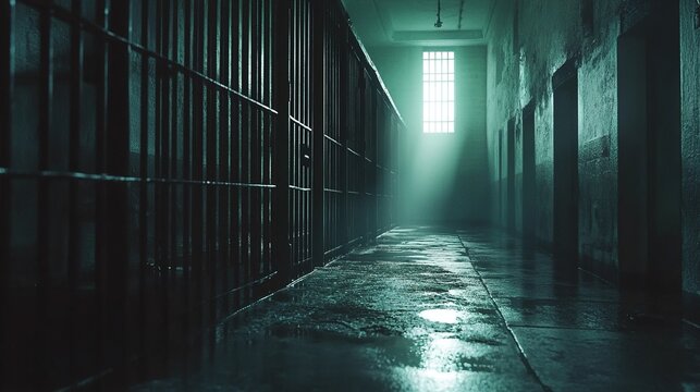 silhouette Image of an adult male behind bars in a jail cell 