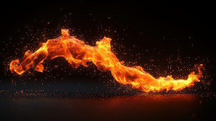 Fototapeta premium A fiery orange flame trail with sparks flying off against a black background.