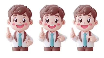 Kawaii Cartoon Men Icons Smiling and Pointing on a White Background Generative AI