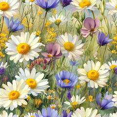 Fototapeta premium A vibrant meadow filled with colorful wildflowers blooming under the warm sun