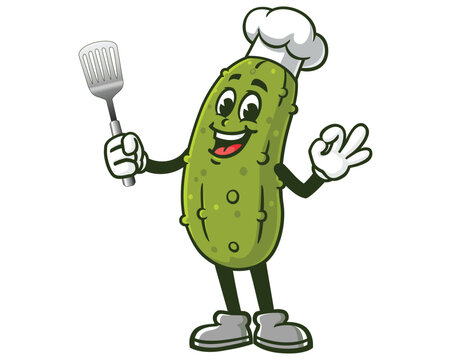 recommend clip art: Pickle with Spatula and wearing Chef Hat, Cartoon Mascot Illustration Character Vector Clip-art Hand-drawn Logo Design