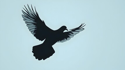 Fototapeta premium Minimalistic Silhouette of a Soaring Pigeon on Light Blue Background