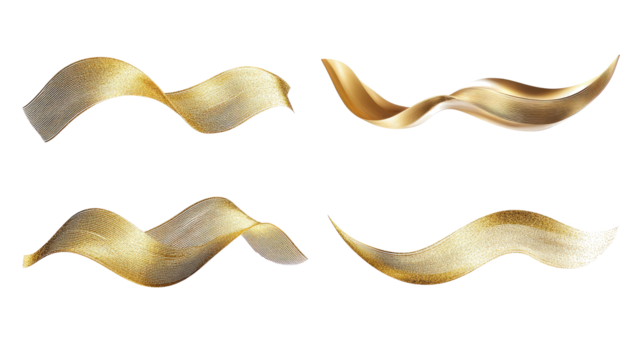 Abstract Golden Metallic Wave Bands on a White Background Generative AI