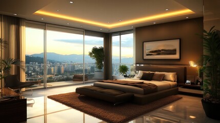 Contemporary interior design for a modern bedroom with sleek furniture and subtle decor