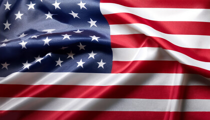 Obraz premium USA Flag waving in the wind. Close up of USA banner blowing, soft and smooth silk. Cloth fabric texture ensign background