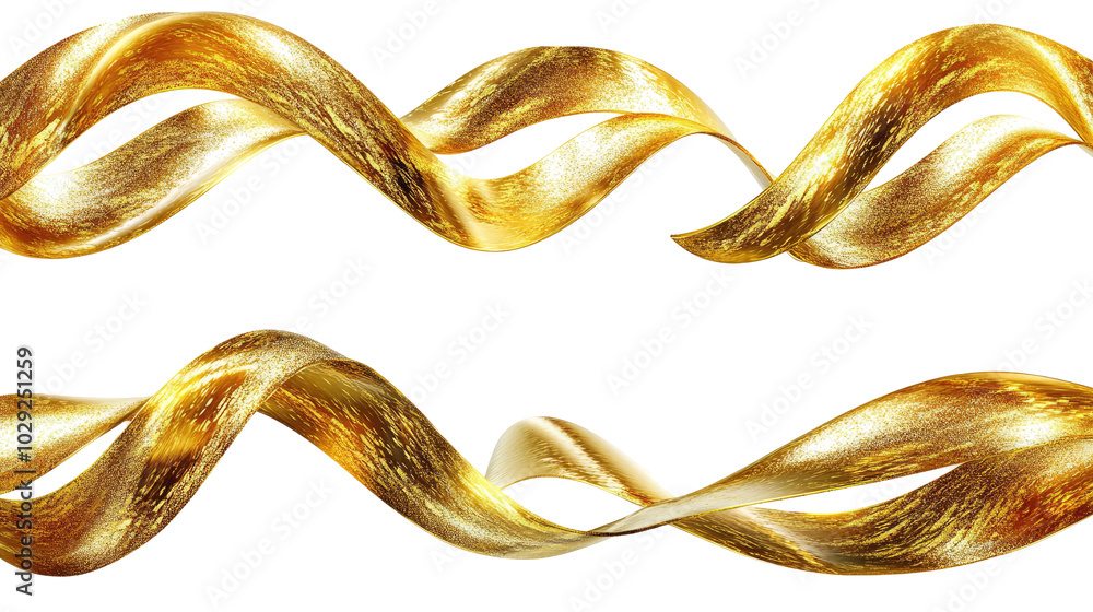 Poster abstract golden metallic wave bands collection on a white background generative ai