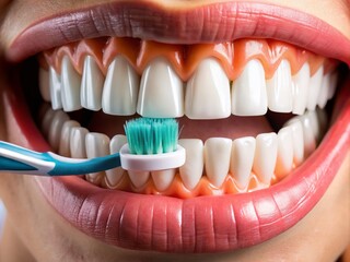 Obraz premium Close Up of Hand Gripping Toothbrush for Oral Hygiene and Dental Care Focus