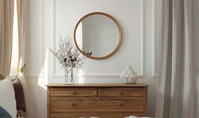Mirror hanging above the dresser, 4K hyperrealistic photo