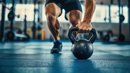 Naklejka premium Crossfit accident during a kettlebell swing, person losing grip and injuring themselves