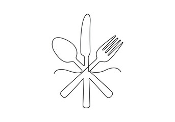 Continuous one line drawing of hand drawn knife, fork and spoon vector illustration