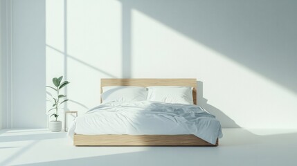 Cutout of modern bed, white background, clean lines, minimalist aesthetic