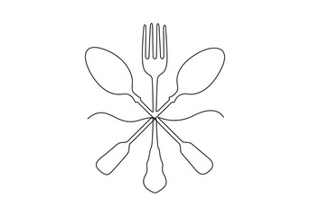 Continuous one line drawing of hand drawn knife, fork and spoon vector illustration