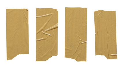 Adhesive tape or masking tape pieces isolated on white background. Torn sellotape. Object with clipping path