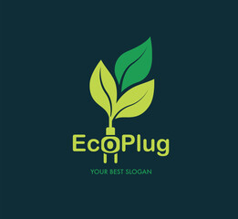 Eco-Friendly Energy Design for nature business, Leaf and Electric Plug Logo
