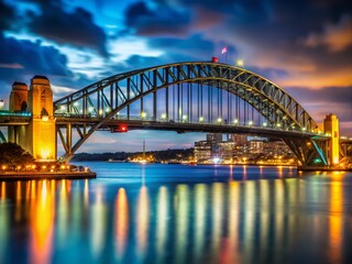 Naklejka premium Sydney Harbour Bridge Night Reflection - Beautiful Tilt-Shift Photography of NSW Australia