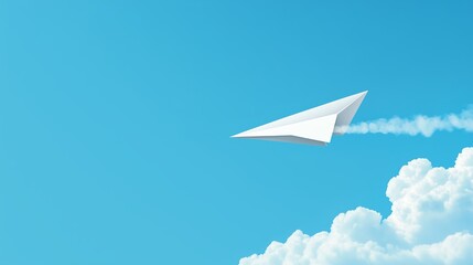 Fototapeta premium Isolated paper airplane on a clear blue sky background.