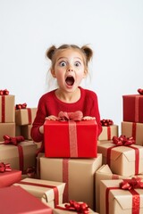 Happy child with gift box in holiday season.