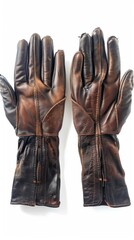 Pair of leather gloves, white background, 4K hyperrealistic photo