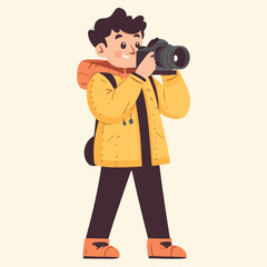 A photographer holds a camera in his hand simple Vector Illustration