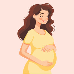Beautiful young pregnant woman illustration concept of pregnancy and motherhood flat design illustration