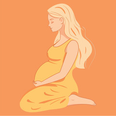 Beautiful young pregnant woman illustration concept of pregnancy and motherhood flat design illustration