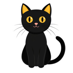 Fototapeta premium PNG Cute black cat with yellow eyes, isolated on white background.