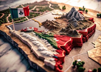 Three-Dimensional Map of Mexico - Conceptual Geography Art