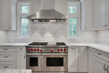 Modern Kitchen With Chevron Tile Backsplash Design