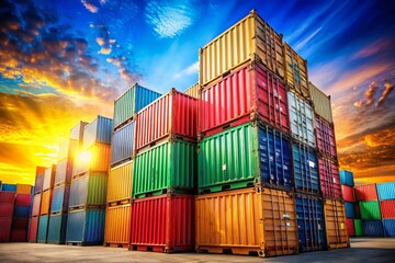 Fototapeta premium Colorful Cargo Containers in Bokeh Effect for Import Export Shipping Concept