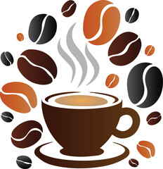 A cup of coffee with a coffee beans vector illustration.